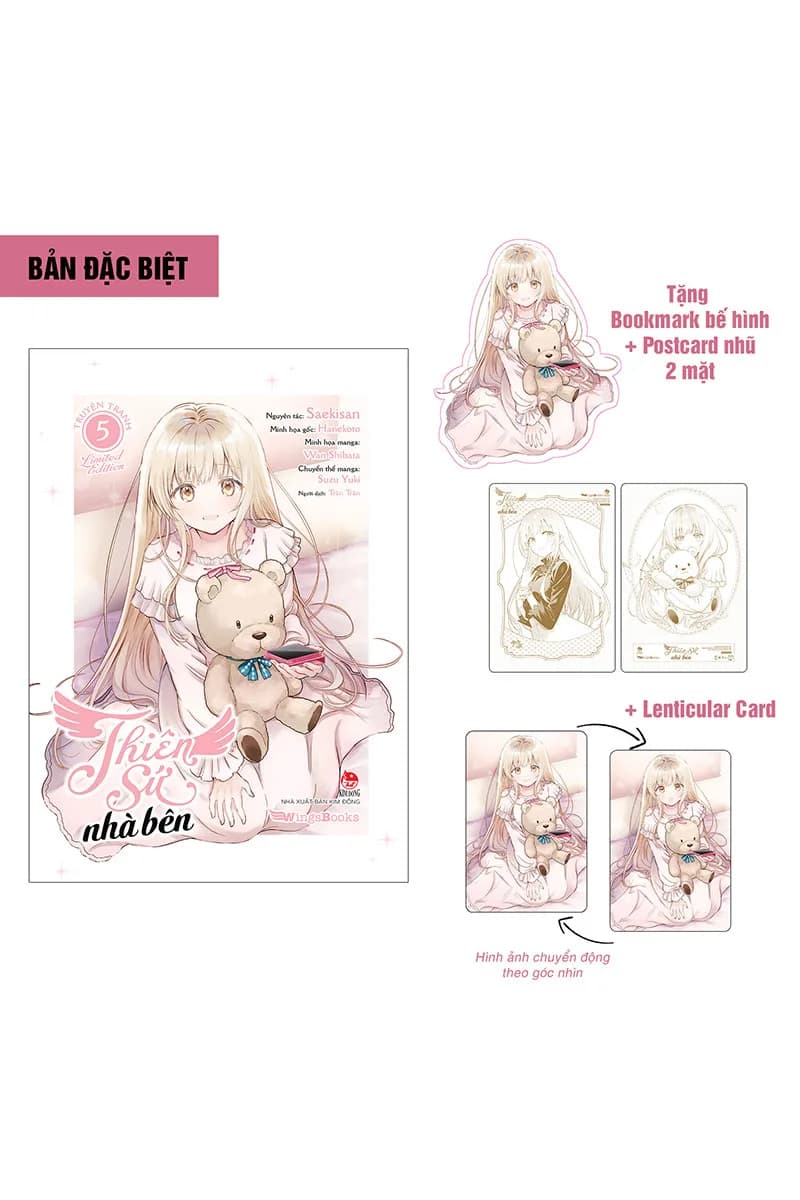 Bìa Thiên Sứ Nhà Bên (Manga) - Tập 5 - Bản Đặc Biệt - Tặng Kèm Bookmark Bế Hình + Postcard Nhũ 2 Mặt + Lenticular Card