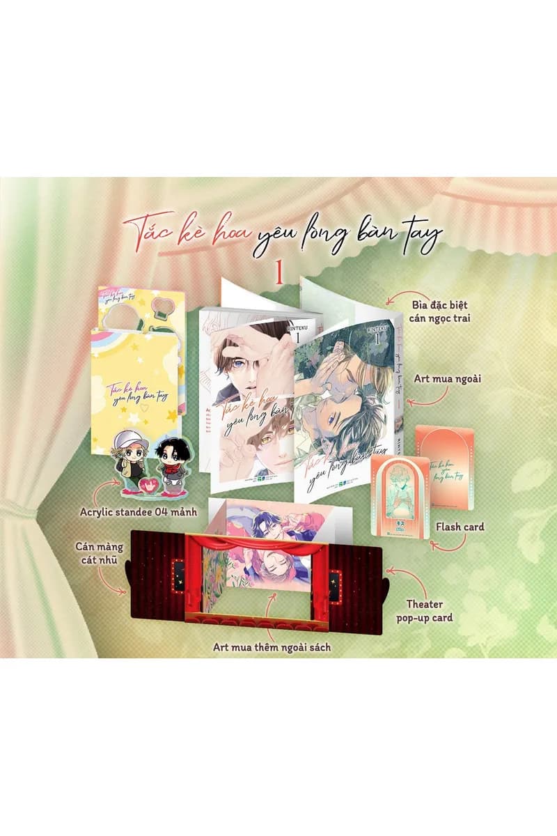 Bìa Tắc Kè Hoa Yêu Lòng Bàn Tay - Tập 1 - Bản Sưu Tầm - Tặng Kèm Bìa Đặc Biệt + Flash Card + Theater Pop-up Card + Acrylic Standee